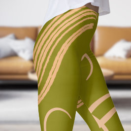 Leggings Impresionante Patrón de Swirl Verde en Oliva