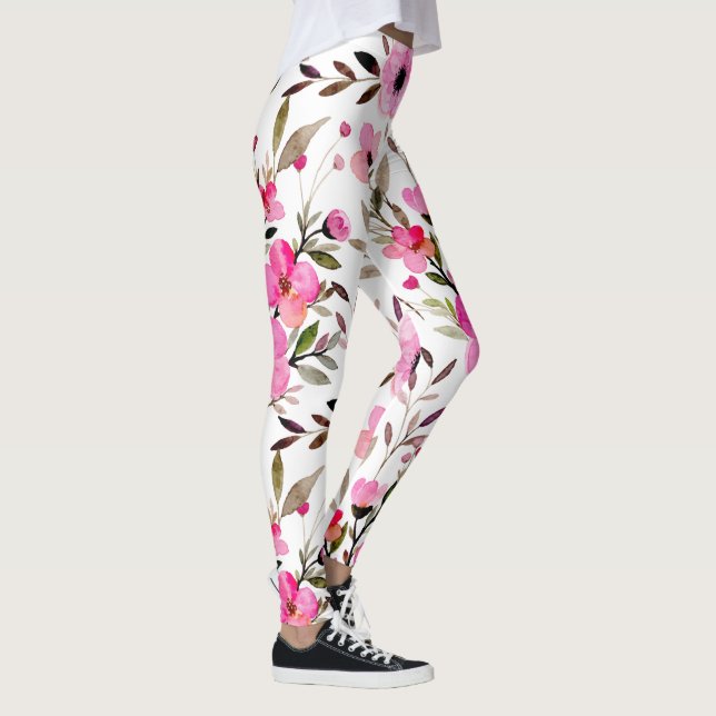 Leggings Impresionante Patrón floral de acuarela rosa (Derecha)