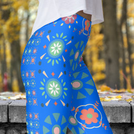 Leggings Impresionante patrón folclórico escandinavo azul