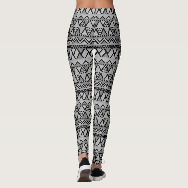 Leggings Impresionante patrón geométrico tribal gris de mod (Reverso)
