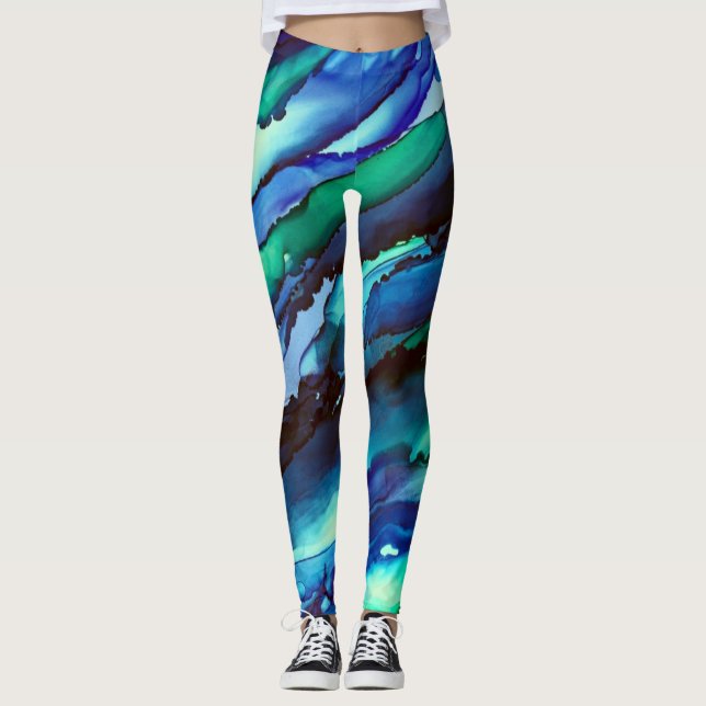 Leggings Impresionante pintura azul de tinta de alcohol (Anverso)