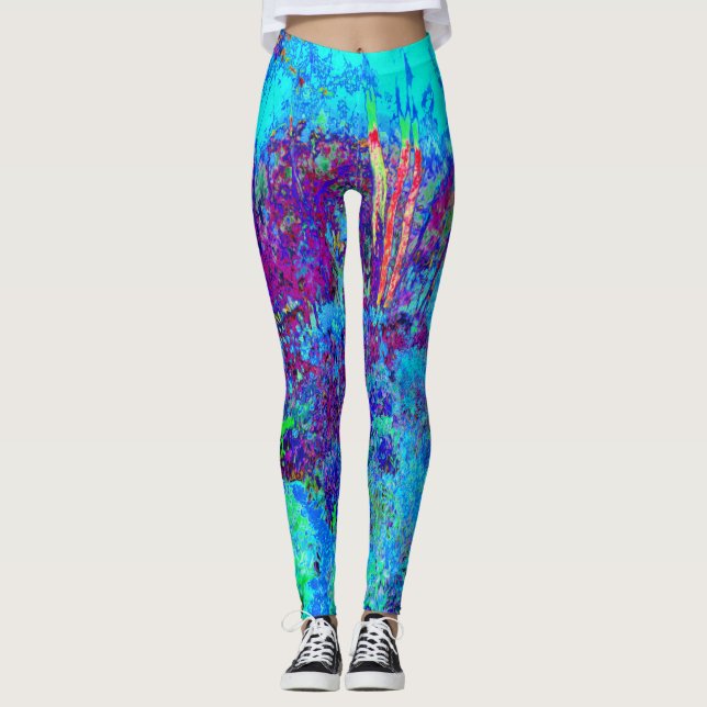 Leggings Impresionante Psicodélico Paisaje del Jardín Azul (Anverso)