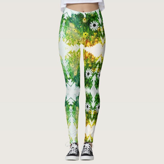 Leggings Impresionantes flores blancas amarillas (Anverso)