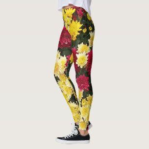 Leggings Impresionantes flores de crisantemo de otoño de or