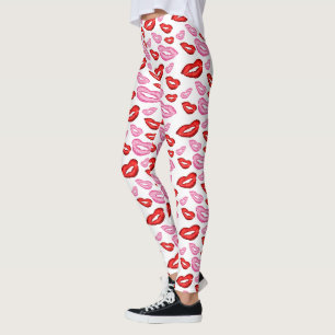Leggings Impresiones de lápiz labial rosa y rojo de moda