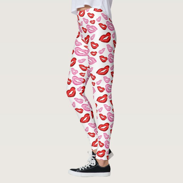 Leggings Impresiones de lápiz labial rosa y rojo de moda (Izquierda)