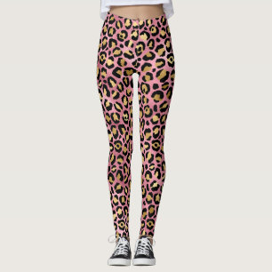 Leggings Impresiones de leopardo rosa y dorado