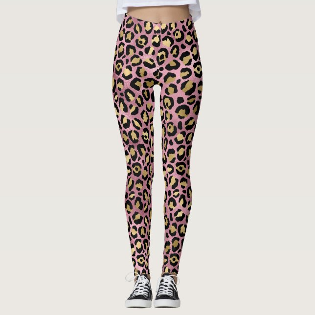 Leggings Impresiones de leopardo rosa y dorado (Anverso)