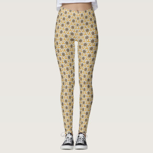 Leggings Imprimir en bloque Flores de mosaico fondo amarill