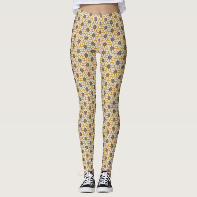 Leggings Imprimir en bloque Flores de mosaico fondo amarill (Anverso)