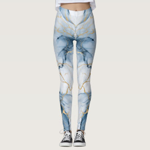 Leggings Increíble impresión de color Marble azul claro