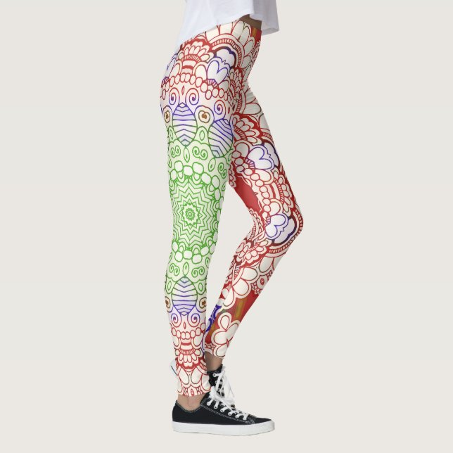 Leggings India estilo Mehndi Mandala - azul rojo (Derecha)
