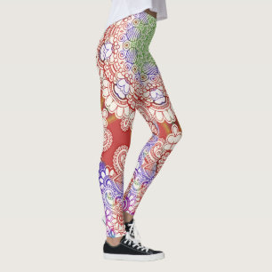 Leggings India estilo Mehndi Mandala - azul rojo