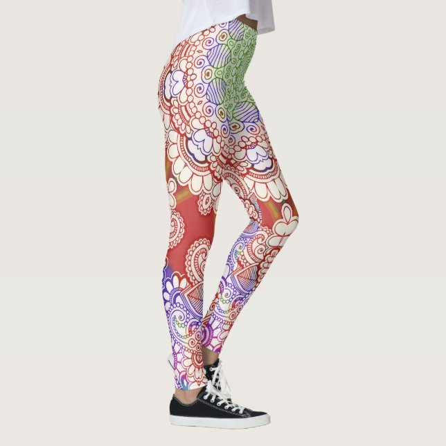 Leggings India estilo Mehndi Mandala - azul rojo (Derecha)