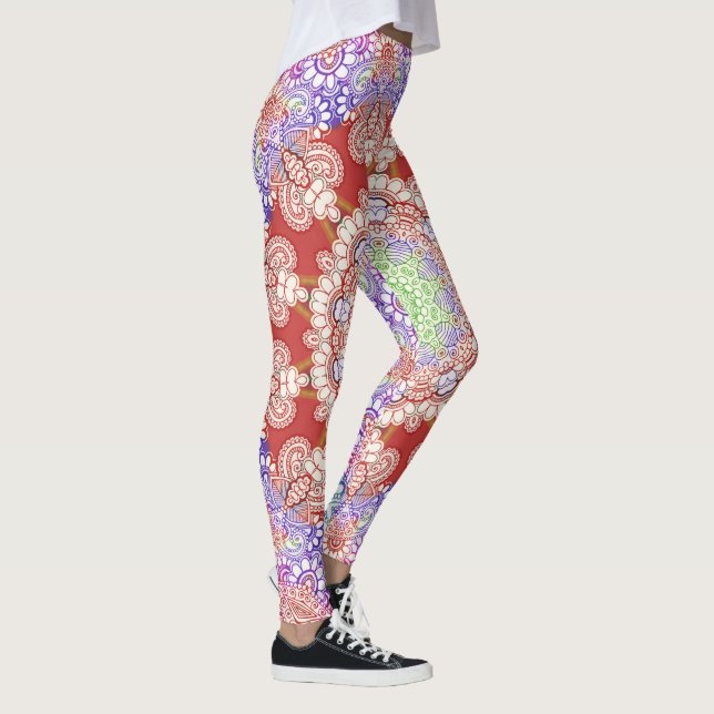 Leggings India estilo Mehndi Mandala - azul rojo (Derecha)