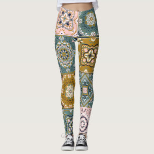Leggings Indio de Talavera: Patchwork, mosaico étnico.