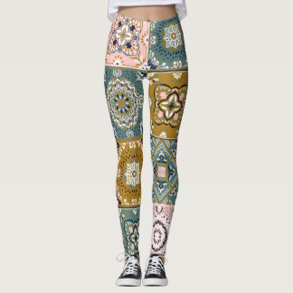 Leggings Indio de Talavera: Patchwork, mosaico étnico.