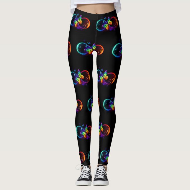 Leggings Infinito vibrante con mariposa arco iris sobre neg (Anverso)