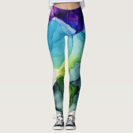 Leggings Ink Cloud Swirl Abstract Púrpura Azul Verde
