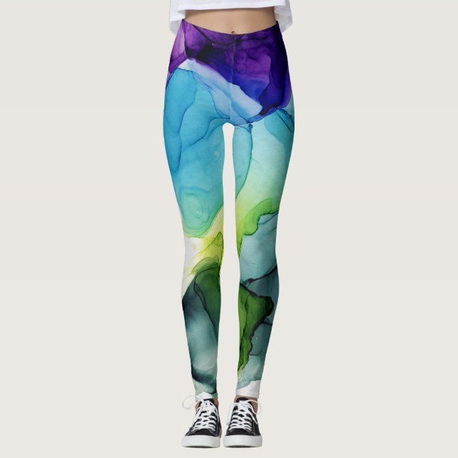Leggings Ink Cloud Swirl Abstract Púrpura Azul Verde (Anverso)