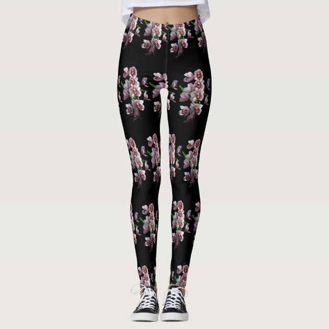 Leggings Insanidad orquídea en negro (Anverso)