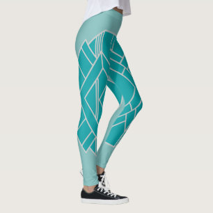 Leggings Inspiración en el estilo Art Decó verde azulado