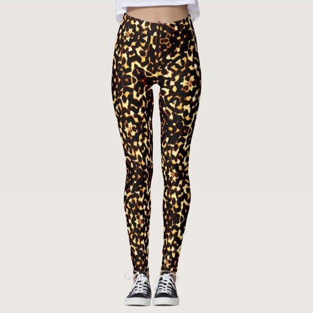 Leggings Inspiración étnica de leopardo geométrico marrón y (Anverso)