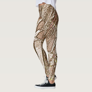 Leggings intrépido marrón del arte moderno de la hoja de