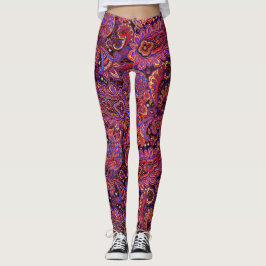 Leggings Intricate Paisley design in Rich Red and Purple