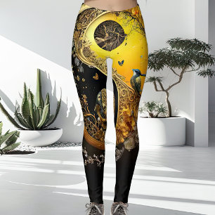 Leggings Intrincado Espiritual Único Chicas Amarillas y Neg