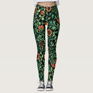Leggings Intrincado patrón floral con hojas verdes