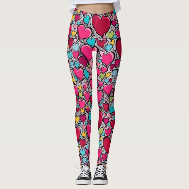 Leggings Inusual, patrón de los corazones de amor (Anverso)