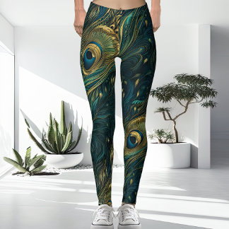 Leggings Inusual + unica pluma de pavo real altamente detal