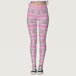 Leggings Invierno Rosa Claro y Blanco Navidad Fair Isle
