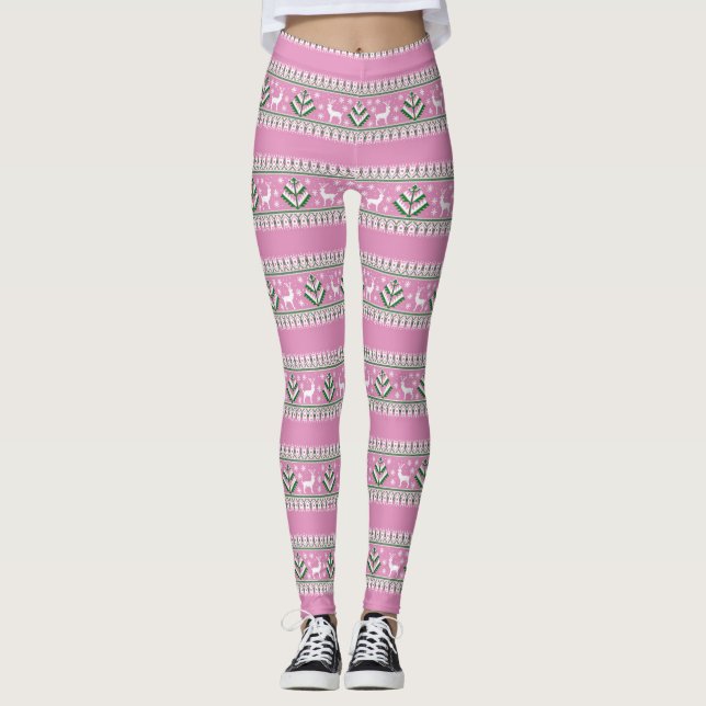 Leggings Invierno Rosa Claro y Blanco Navidad Fair Isle (Anverso)
