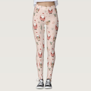 Leggings Invierno Rosa - Santa Claus, Copos de Nieve, Acebo