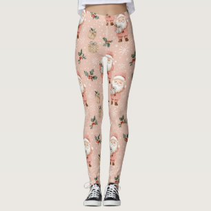 Leggings Invierno Rosa - Santa Claus, Copos de Nieve, Acebo