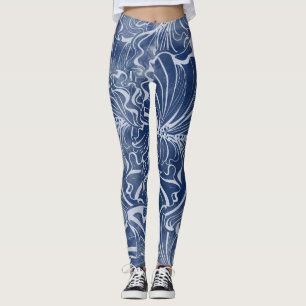 Leggings Iris de Acuarela: Índigo Vintage Nouveau