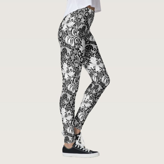 Leggings Iris y lirio de William Morris, blancos y negros (Derecha)