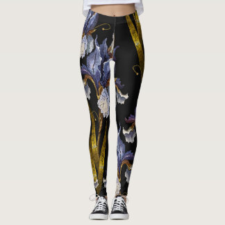 Leggings Irises de primavera: Arte renacentista de bordado