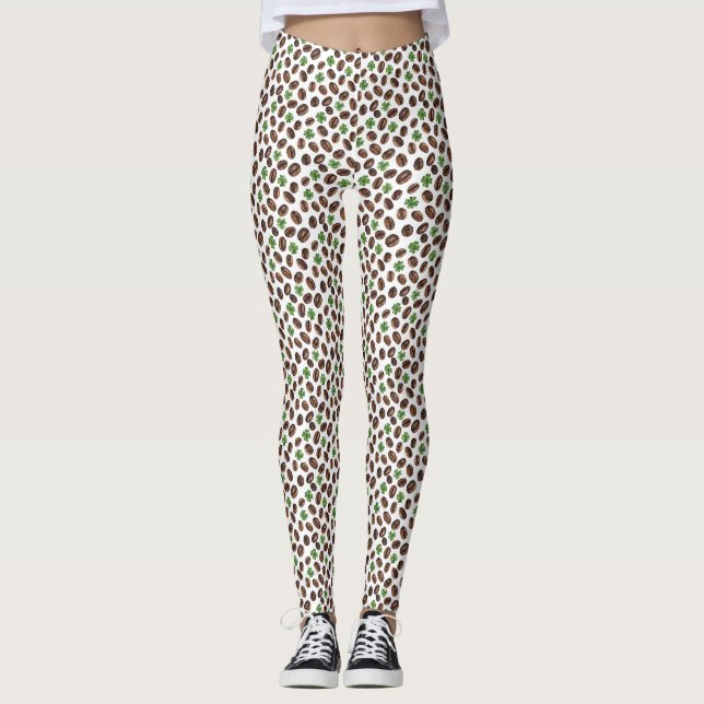Leggings Irish Coffee Beans and Shamrocks Funny Design (Anverso)