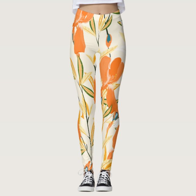 Leggings irisis naranja: patrón floral sin fisuras (Anverso)