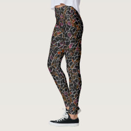 Leggings Irregular mosaico de color rojo oscuro y marrón so