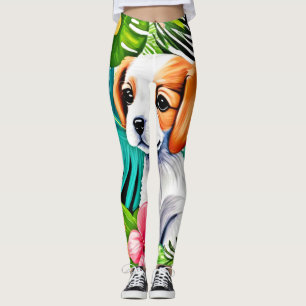 Leggings Island Puppy: Un Amigo Floral