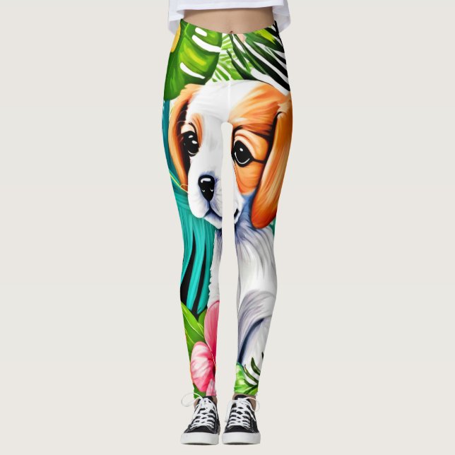 Leggings Island Puppy: Un Amigo Floral (Anverso)