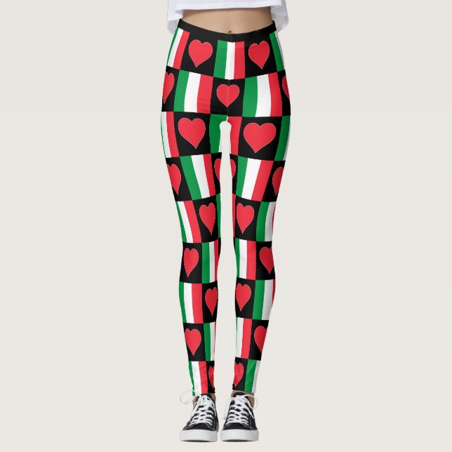 Leggings Italia Patrón cardíaco de bandera lindo italiano p (Anverso)
