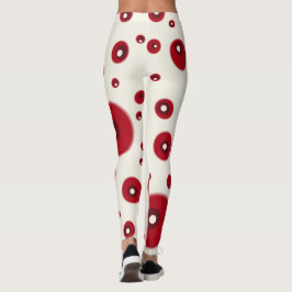 Leggings Ivory Red Dots Funky Whimsical Circle Pattern 