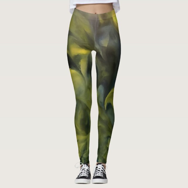 Leggings Jack Frost en arte abstracto amarillo y gris azul (Anverso)