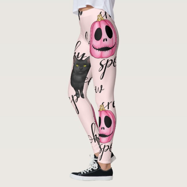 Leggings Jack-O-Lantern rosa y gato negro (Izquierda)