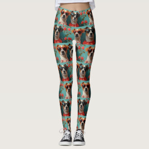 Leggings Jack Russell con rosas del corazón día de San Vale